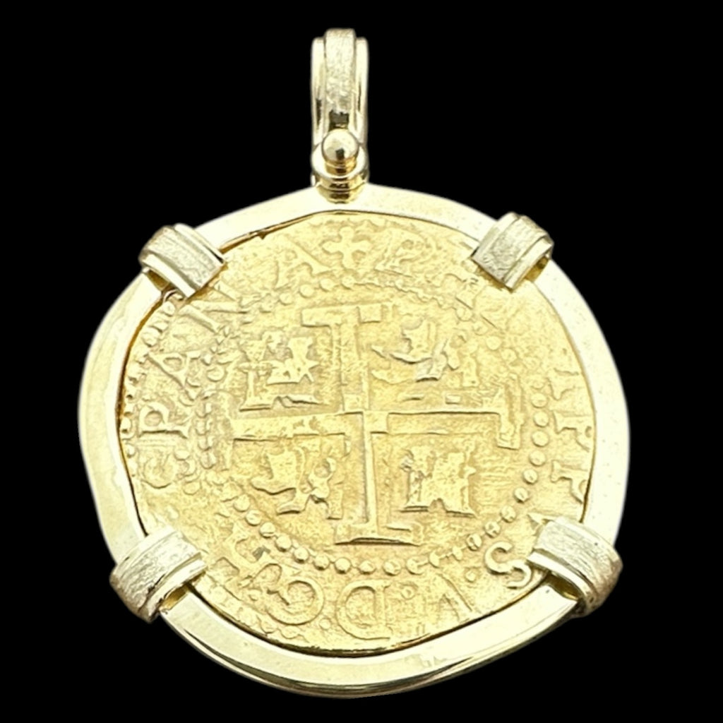 Authentic Gold Coin in 18k Pendant , 8 Escudos #PC8-31167