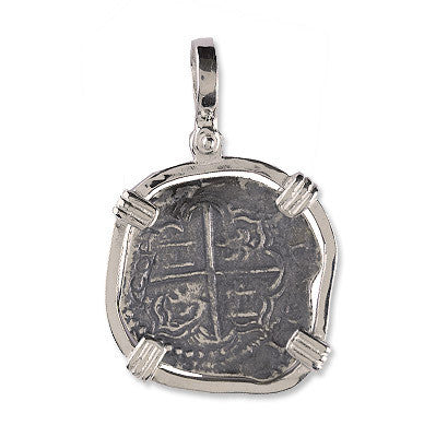 Atocha Re-creation Coin Pendant 2 Reales  Double Prong in Sterling Silver