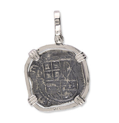 Atocha Re-creation Coin Pendant 2 Reale Double Prong in Sterling Silver