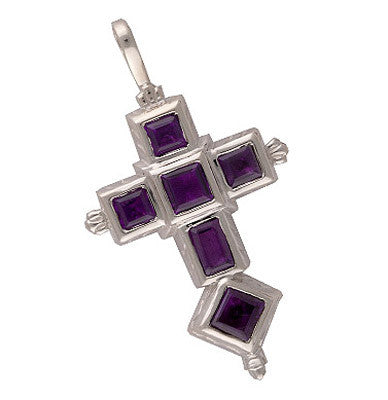 Spanish Galleon Shipwreck Re-creation Sterling Silver Cross with Amethyst